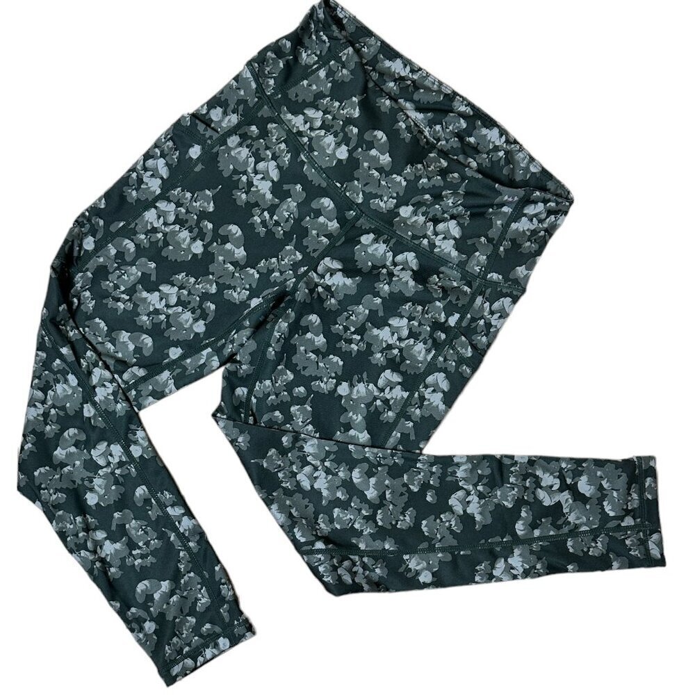 NORDSTROM Zella Grey Green Floral Running TIghts Leggings w Pockets size Medium